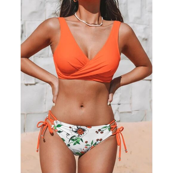 Cupshe Other - Cupshe XL Front Cross Bikini Set NWT Orange Floral Bathing Suit Tropical